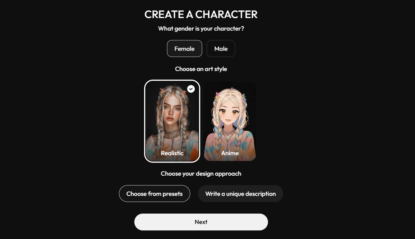 Joi AI girlfriend generator customization screen
