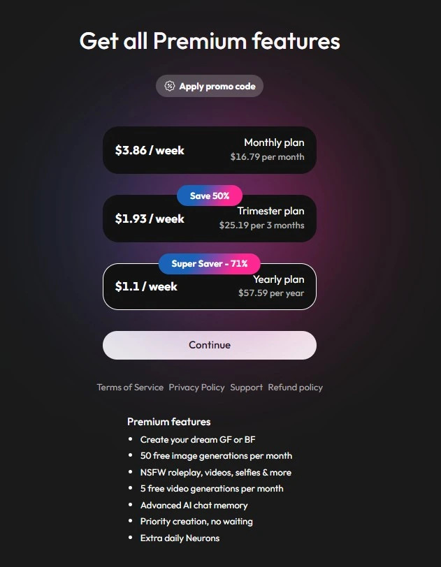 Joi AI premium membership pricing plans